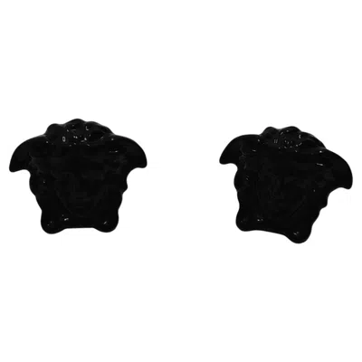 Pre-owned Versace Resin Medusa Head Stud Earrings In Black
