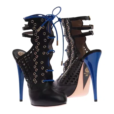 Pre-owned Versace Resort 2012 Look #13  Black Perforated Leather Ankle Boots 39 - 9