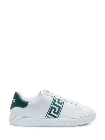 Versace Greca-printed Lace-up Sneakers In White