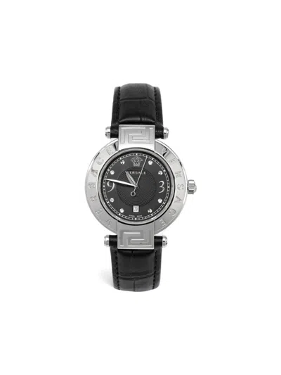 Pre-owned Versace Reve 68q Stainless Steel Embossed 35mm Watch In Black