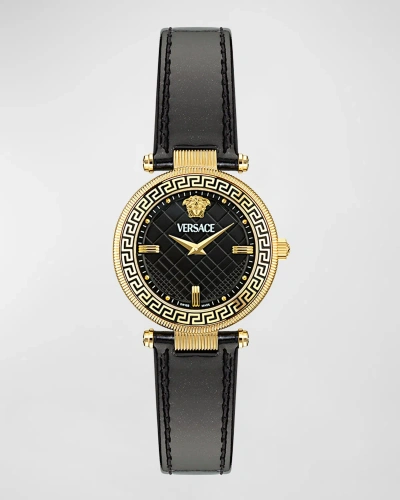 Versace Reve Ip Yellow Gold Leather Strap Watch, 35mm In Black