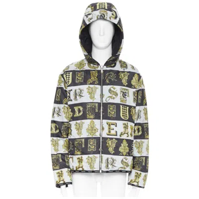 Pre-owned Versace Reversible Baroque Alphabet Black Gold Print Quilted Jacket It54 2xl