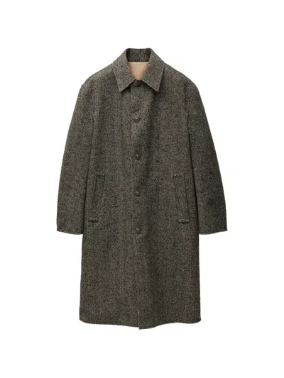 Versace Reversible Herringbone-pattern Coat In Grey