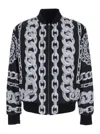 Versace Reversible Padded Printed Shell Bomber Jacket In Black+silver