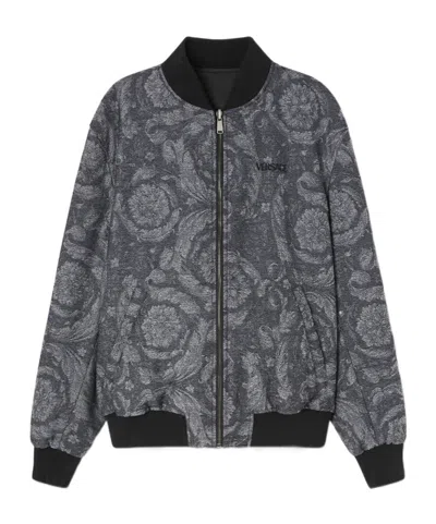 Versace Reversible Logo-embroidered Bomber Jacket In Black