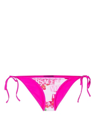 Versace Reversible Logo Orchid Bikini Bottoms In Pink
