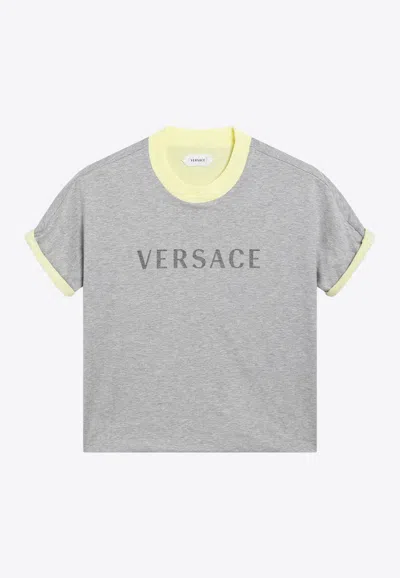 Versace Reversible Slim Logo T-shirt In Gray