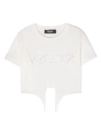 Versace Kids' Rhinestone-logo Cotton T-shirt In White
