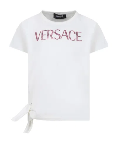 Versace Rhinestoned Logo-embellished T-shirt In White