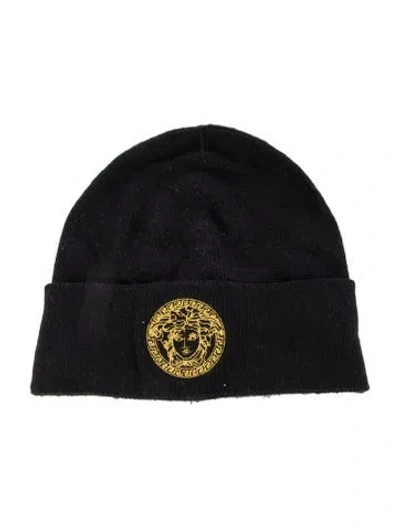 Pre-owned Versace Rib Knit Beanie In Black