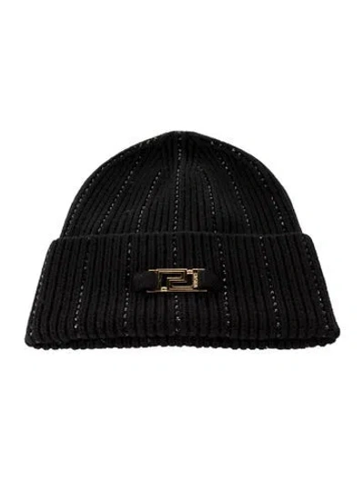 Pre-owned Versace Ribbed Beanie W/tags In Black