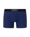 Versace 90s Logo Ribbed Long Boxers In Ink Blue