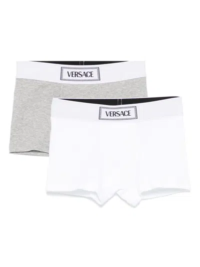 Versace Kids' Ribbed Boxers (pack Of Two) In White