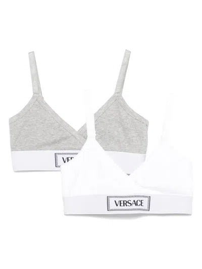 Versace Kids' Ribbed Bra (pack Of Two) In White