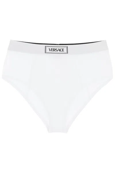 Versace Ribbed Briefs With '90s Logo In Bianco