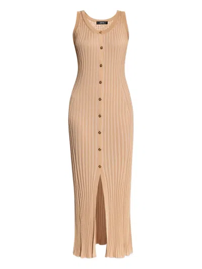 Versace Ribbed Button-down Midi Dress In Brown