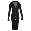 Versace Ribbed Buttoned Midi Dress In Black Viscose In Black