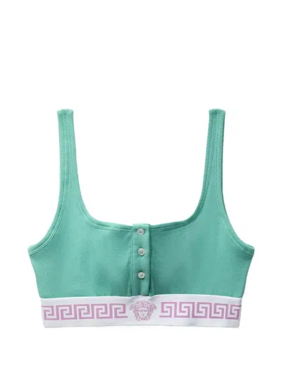 Versace Ribbed Cotton Bralette In Green