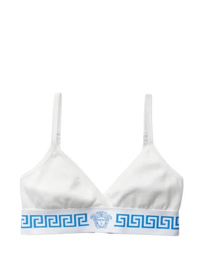 Versace Cotton Triangle Bralette Greca Elastic Straps In White