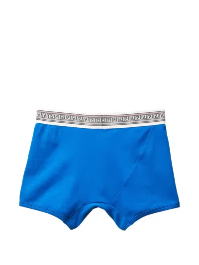Versace Ribbed Cotton-jersey Trunks In Blue