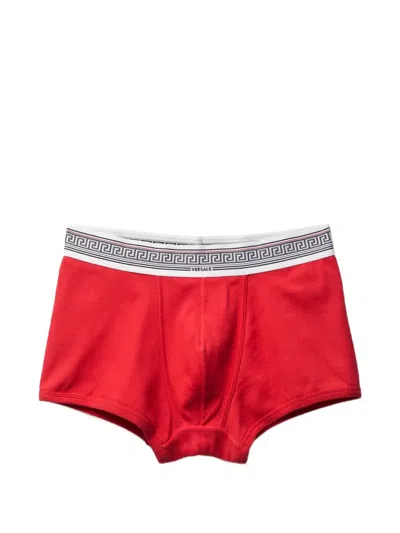 Versace Ribbed Cotton-jersey Trunks In Red