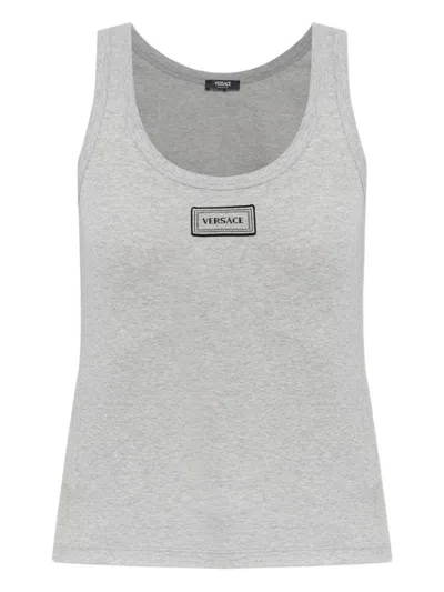 Versace Ribbed Stretch Tank Top In Gray