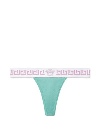 Versace Ribbed Cotton Thong In Blue