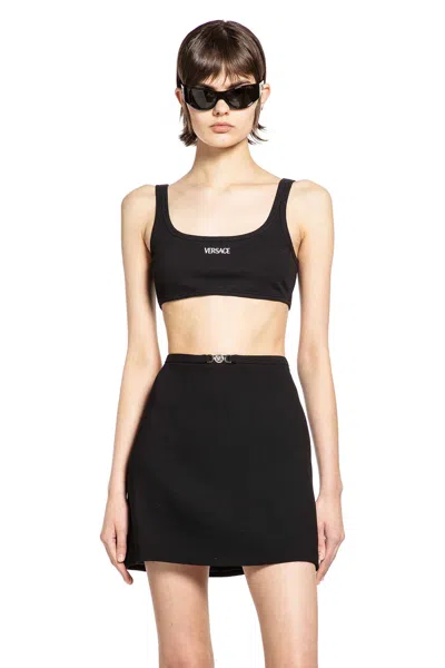 Versace Ribbed Cotton Top In Black