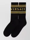 Versace Ribbed Cuff Mid-calf Logo Socks In Black
