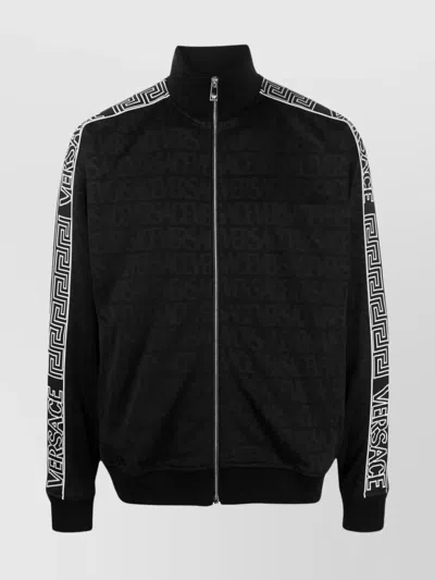 Versace Allover-pattern Cotton Track Jacket In Black