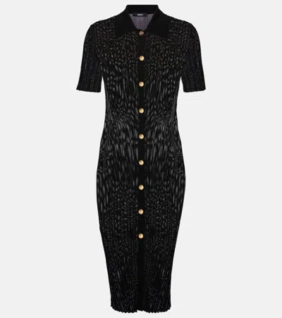 Versace Rib Midi Shirtdress In Black
