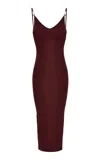 Versace Ribbed-knit Midi Dress In Burgundy