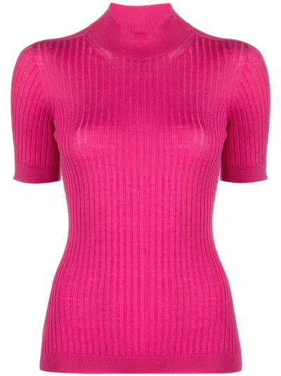 Versace Seamless Knit Short-sleeve Sweater In Hot Pink