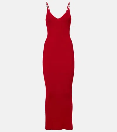 VERSACE RIBBED-KNIT SLIP DRESS