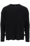 VERSACE RIBBED-KNIT SWEATER WITH LEATHER STRAPS