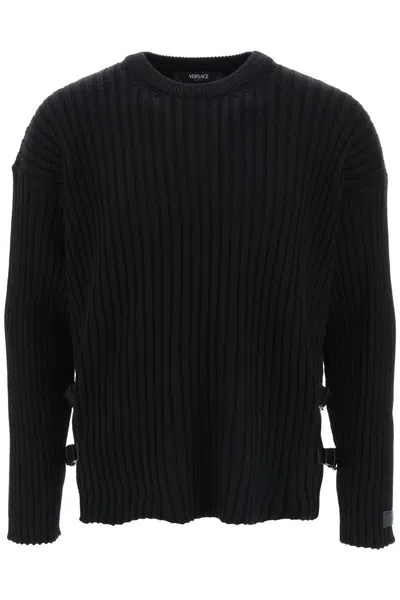 Versace Ribbed Wool Sweater In Black