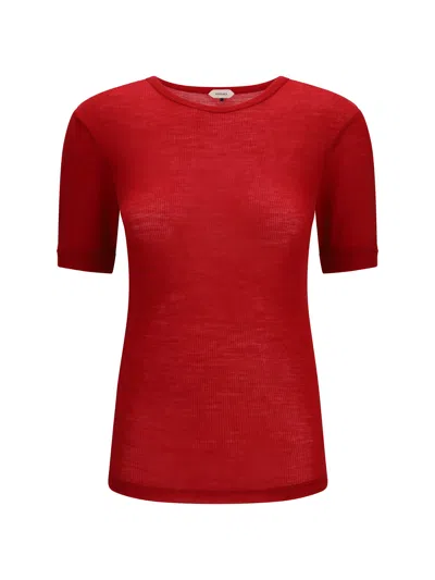Versace Ribbed Knit T-shirt In Red