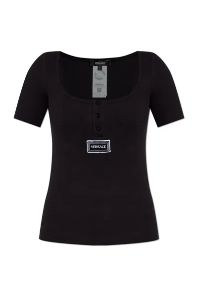 Versace Ribbed Lingerie T-short In Black