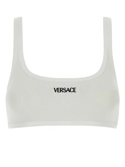 Versace Ribbed Logo Bralette In White