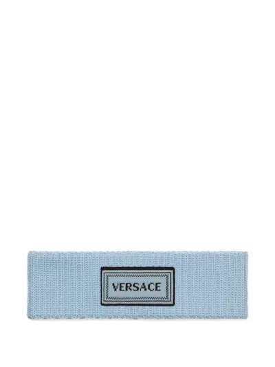 Versace Ribbed Logo Patch Headband In Blue