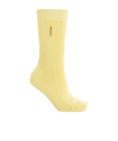Versace Ribbed Logo Socks In Yellow