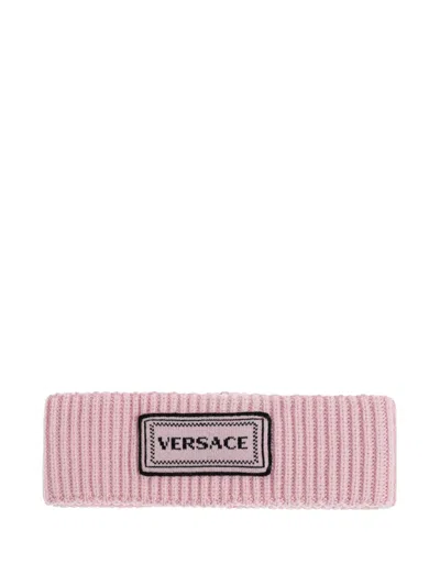 Versace Ribbed Patch Headband In Pink