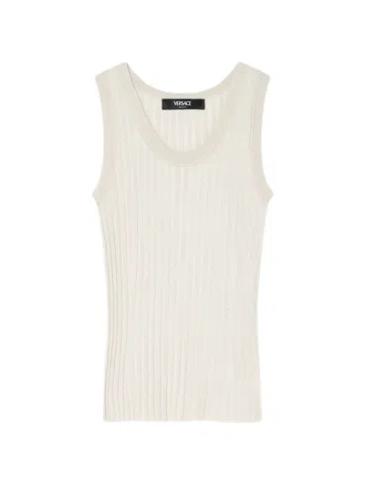 Versace Ribbed Sleeveless Tank Top In White