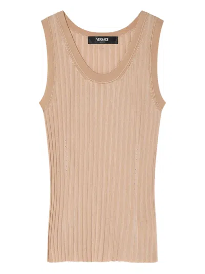 Versace Ribbed Sleeveless Top In Neutral