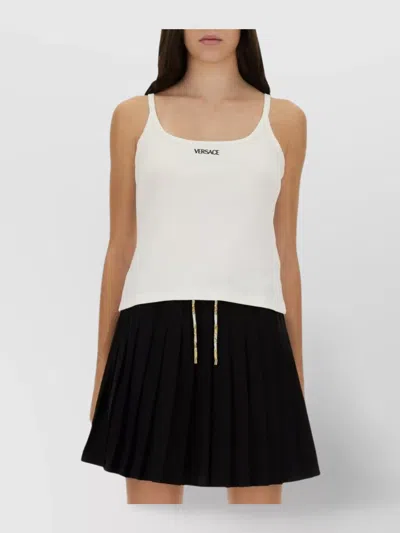 Versace Ribbed Spaghetti Strap Top Design In White