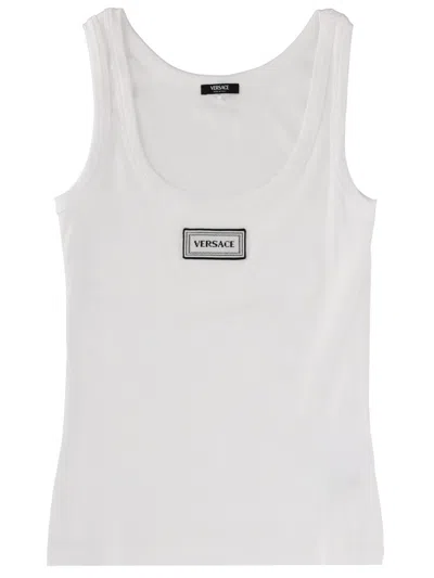Versace Ribbed Stretch Cotton Tank Top In White