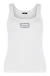 Versace Ribbed Stretch Tank Top In Cotton In White