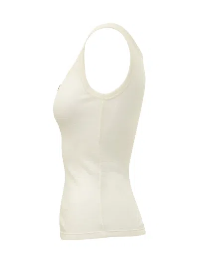 Versace Ribbed Tank Top With Logo Detail In Cream