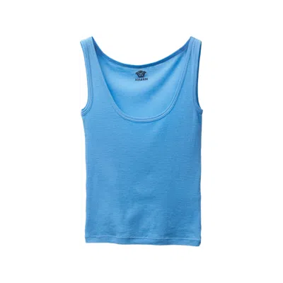 Versace Ribbed Silk-nylon Sleeveless Top With Subtle Logo In Blue