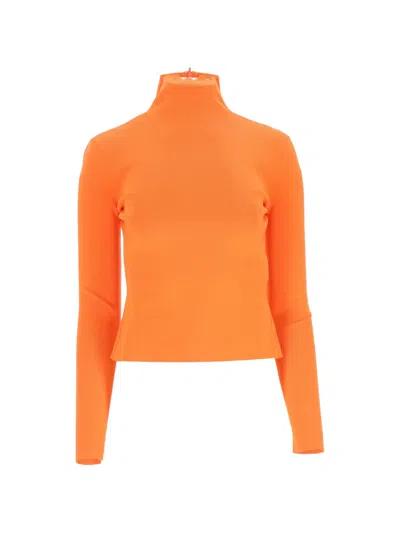 Pre-owned Versace Ribbed Turtleneck Top In Orange